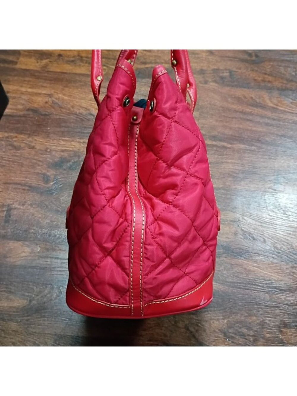 J. Crew Quilted Red Nylon Tote Bag With Leather Trim - Picture 6 of 10